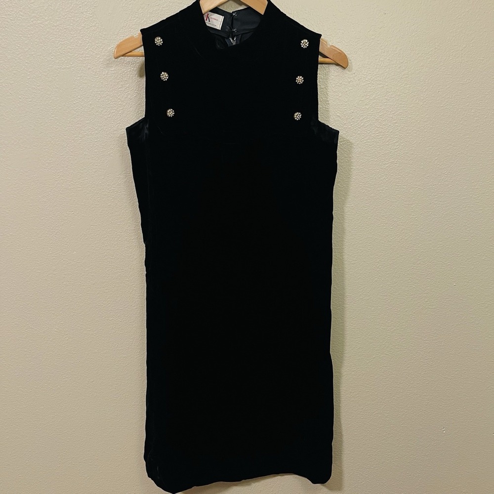 VTG R & K Originals Black Velvet Dress 60s 70s Retro Glam Military Grunge‎ Sz 14